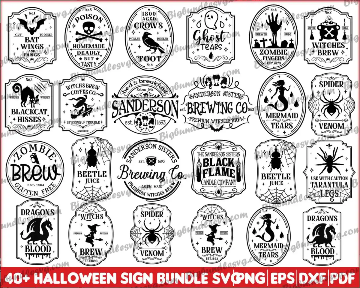 halloweensign2.jpg Halloween sign svg, Halloween svg bundle, Halloween shirt svg, bat wings svg, Zombie brew, Witch's brew coffee Co Instant Download