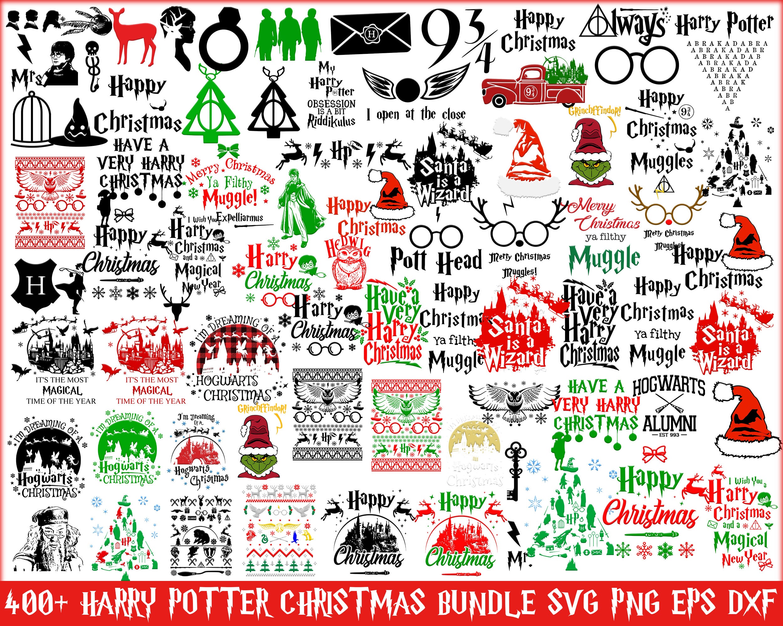 400+ Harry Potter Christmas bundle , Harry Potter Christmas SVG, HP Xmas Svg Png Eps Dxf, Wizard world Svg, Digital files CRM05112205