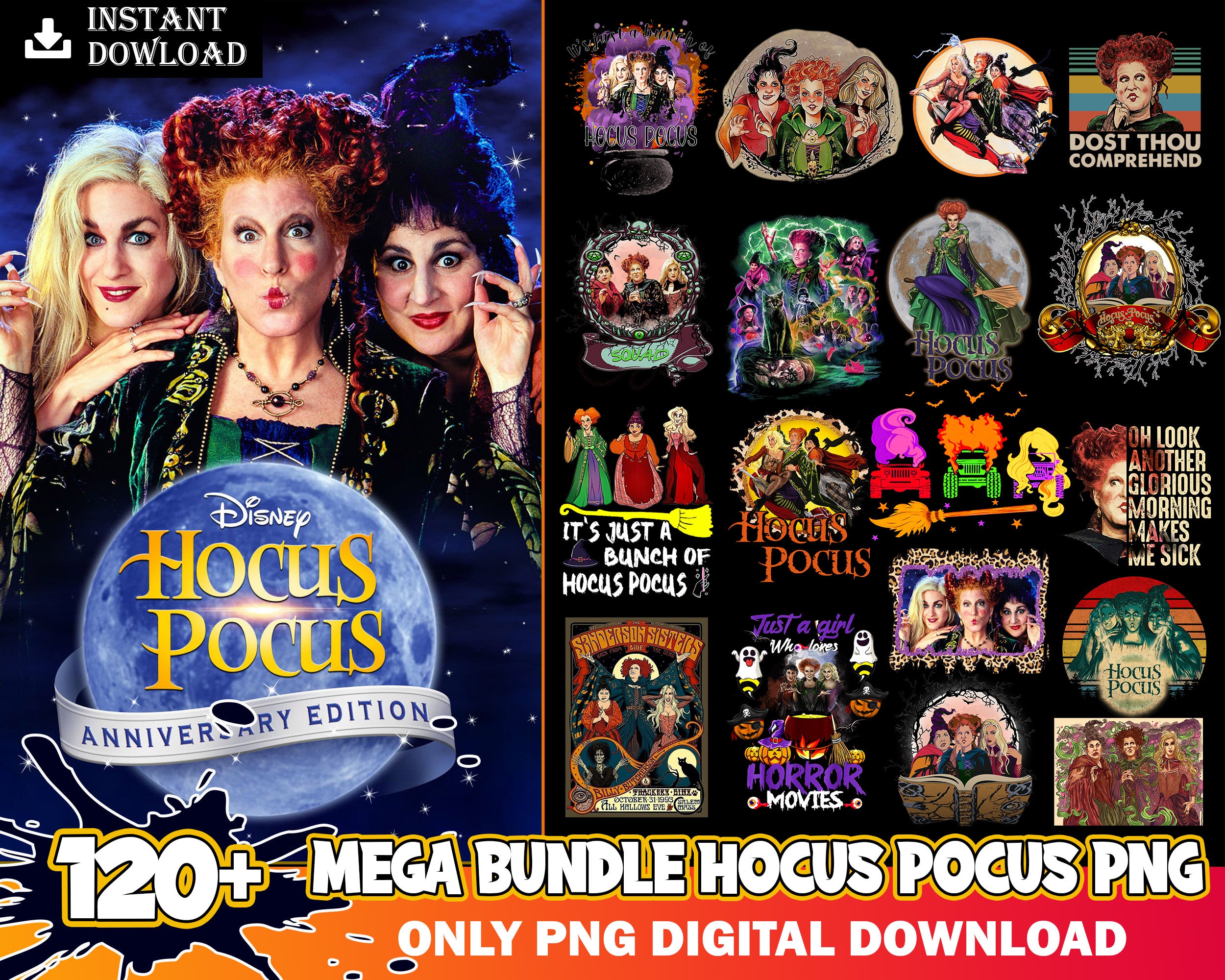120+ Mega Hocus Pocus Png Bundle, Trick Or Treat PNG, Digital bundle download.