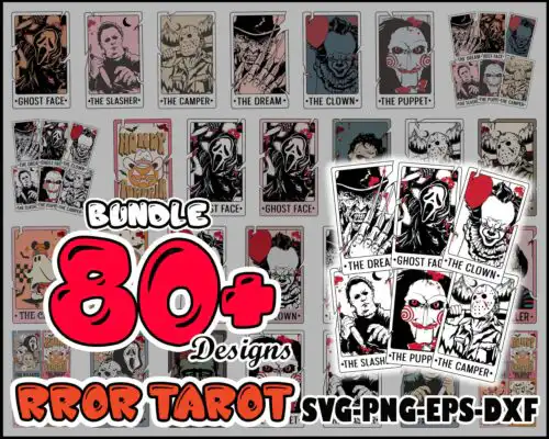 horrorTarotBundleBD28062205.jpg Bundle Halloween Characters Tarot Card svg - Instant download