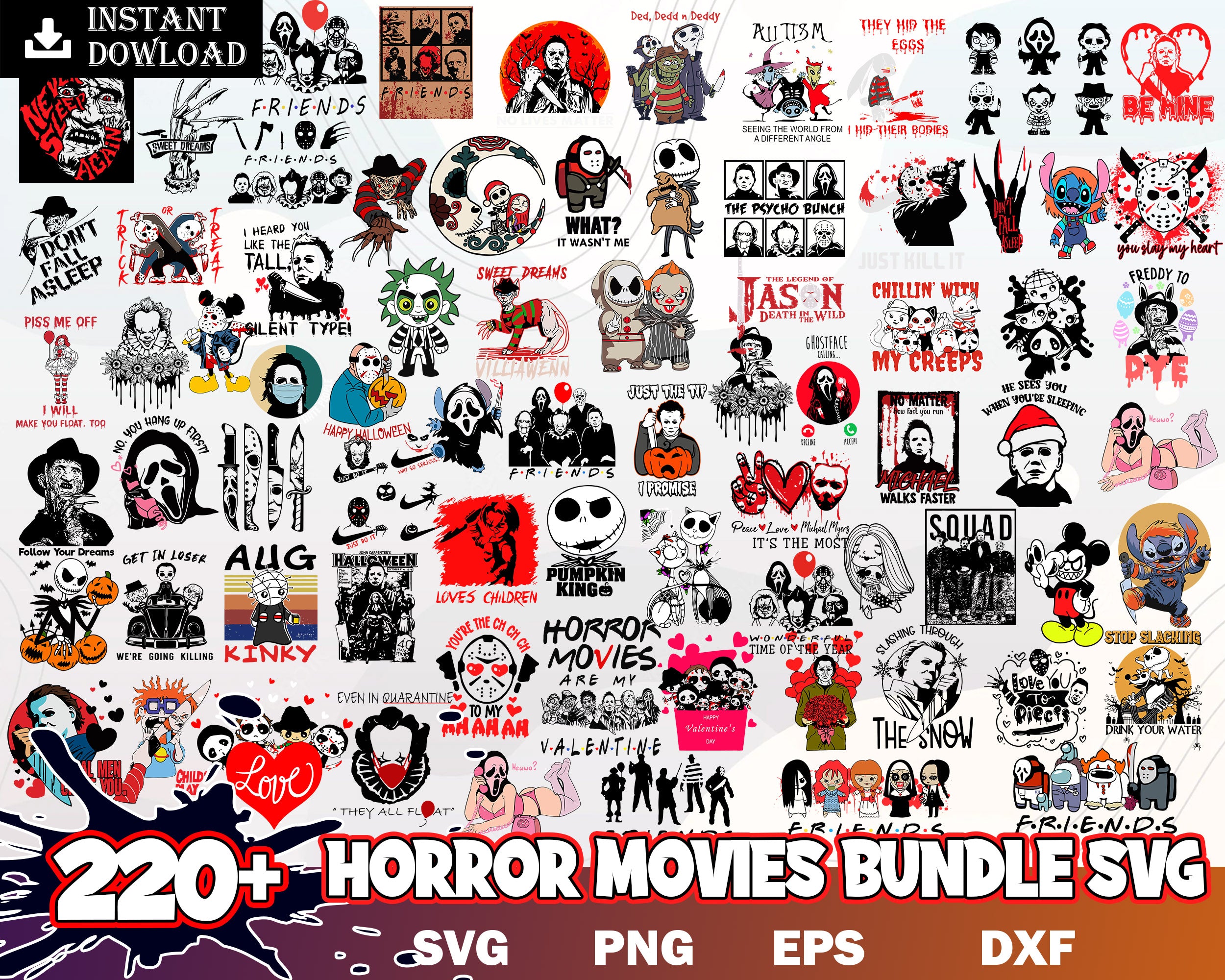 220+ Horror Movies Characters SVG Bundle, Horror Bundle png, svg, eps, dxf files, Digital download.