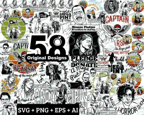Johnny Depp Trial Svg, 58 Designs Justice for Johnny svg, Mega Pint, Hearsay svg, Jar of Dirt svg, Cricut bundle, Dog Stepped On A Bee svg