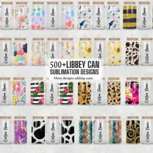 libeytumbler500.jpg Patterned Libbey can sublimation wraps grid with floral, sunflower and cow print designs