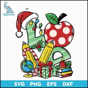 love-school-christmas-svg-png-dxf-eps-digital-file-680.jpg Christmas LOVE letters made from school supplies with Santa hat and lights