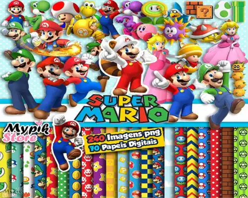 Mario clipart PNG, Printable png cut for Cricut / Silhouette, Mario digital papers, instant download