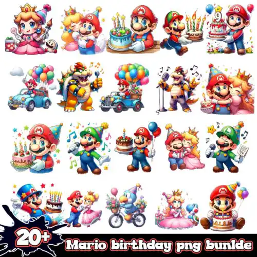 Supper Mario birthday png bundle
