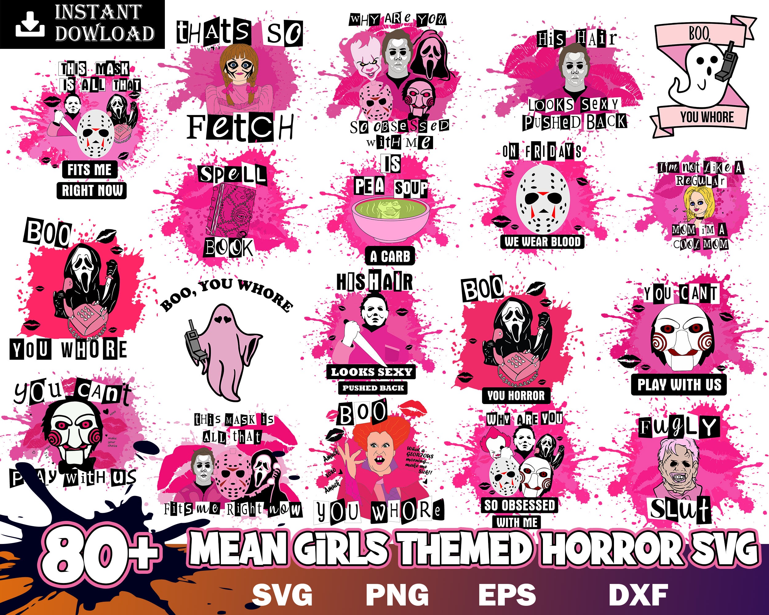 80+ Mean girls themed horror SVG, Halloween bundle svg, Halloween svg, Digital file