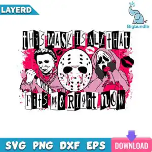mockup-bigbundle-1_2363701e-7488-4c37-bcf3-b4a796880106.jpg Three masked horror figures with ransom banners reading tHiS MASK IS ALL tHAt FiTS me RiGht nOw in hot pink