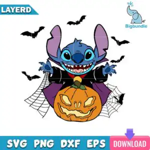 mockup-bigbundle-8_eb62561a-f6fc-42a8-a853-2cf284ed9af1.jpg Blue cartoon creature in black vampire cape holding orange jack-o-lantern with bats