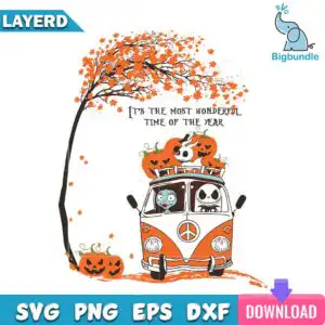 mockup-bigbundle-hlw1609202.jpg Cartoon vintage van with jack-o-lantern pumpkins under autumn tree and text banner