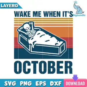 mockup-bigbundle-hlw26092025.jpg Cartoon skeleton lounging in coffin with pillow and blanket under retro sunset stripes and October lettering