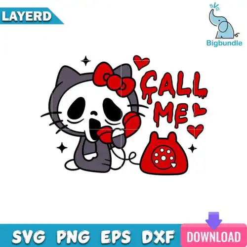 Call Me Scream svg, Scream hello kitty halloween svg, horror svg for cricut