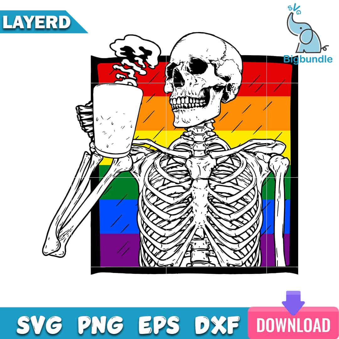 mockup bigbundle file l Halloween Coffee Drinking Skeleton Skull Gay Pride Awareness