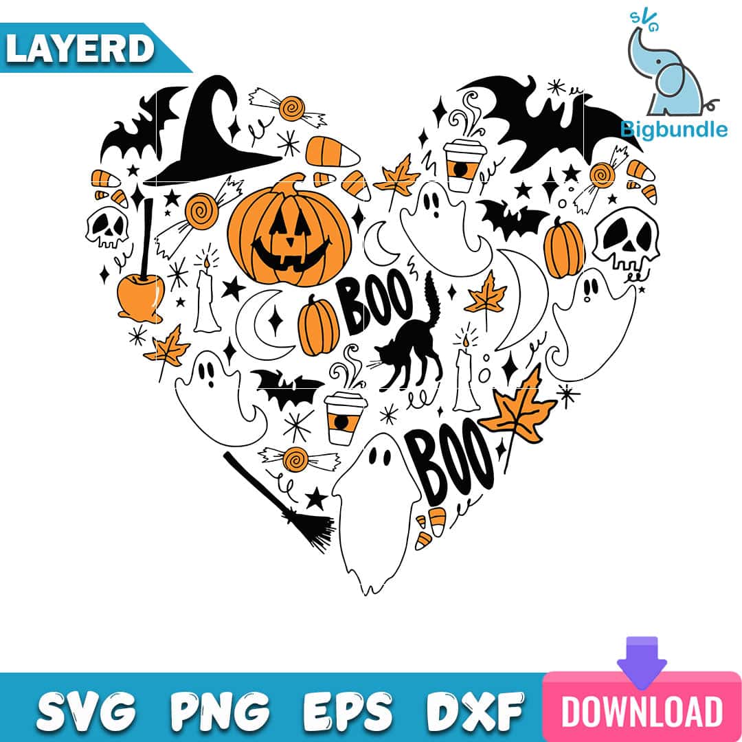 mockup bigbundle file l Halloween Doodle Heart Collage I Love Halloween