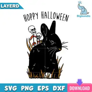 mockup-bigbundle-file-l_-hoppy-halloween.jpg Black bunny silhouette sitting in grass with two skull flower heads and HOPPY HALLOWEEN text