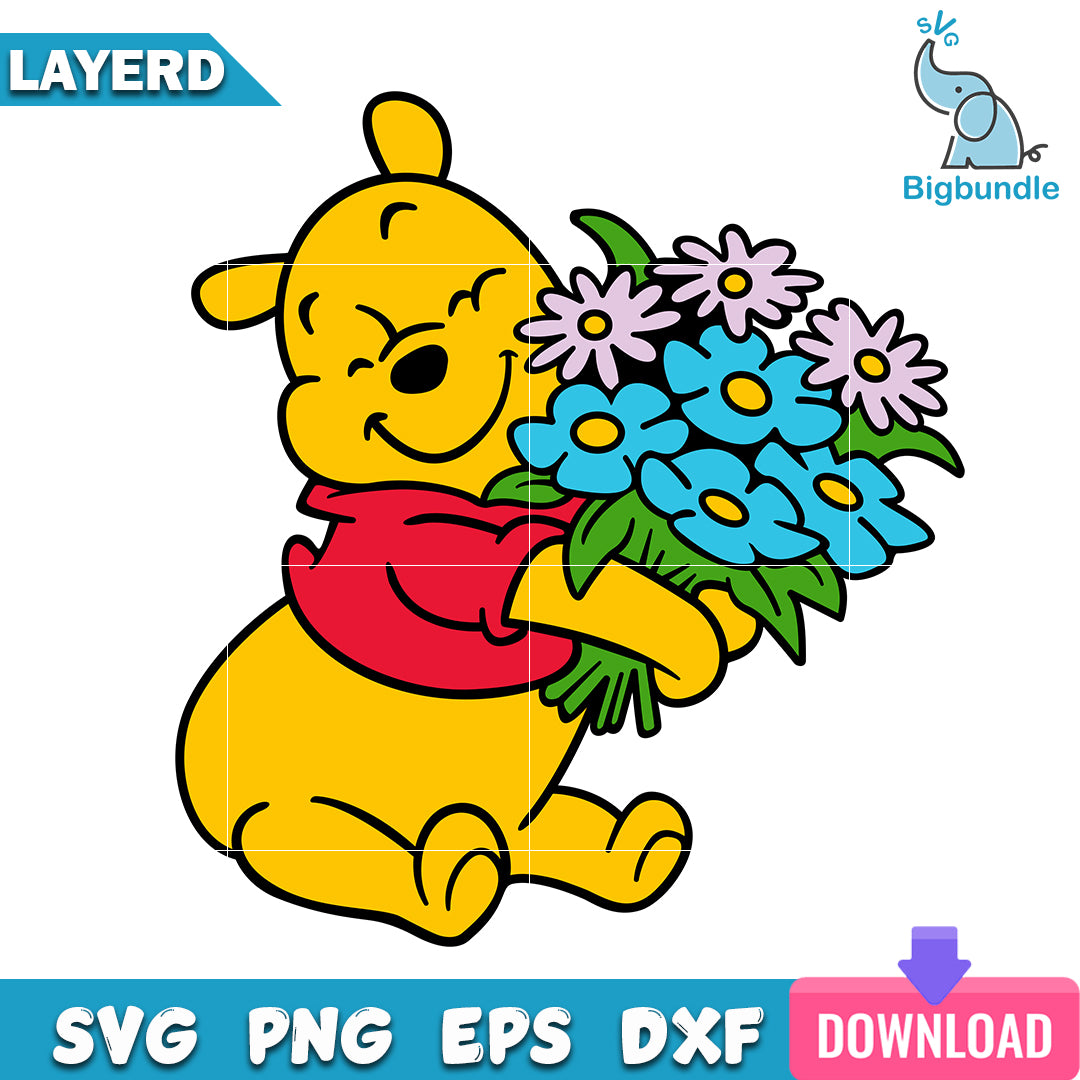 Winnie the Pooh Flowers Svg, Instant Download, SVG For Cricut