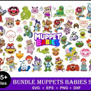 Collage preview sheet of chibi baby Muppet characters including frog, pig, bear and monster with MUPPET BABIES lettering