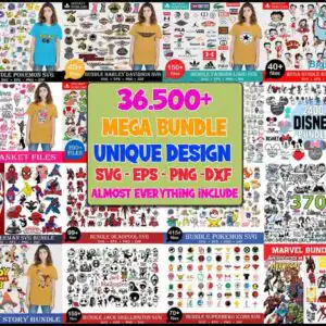 Promotional collage of pop culture cut files with Pokemon, Pikachu, Spider-Man, Betty Boop and Toy Story characters on a