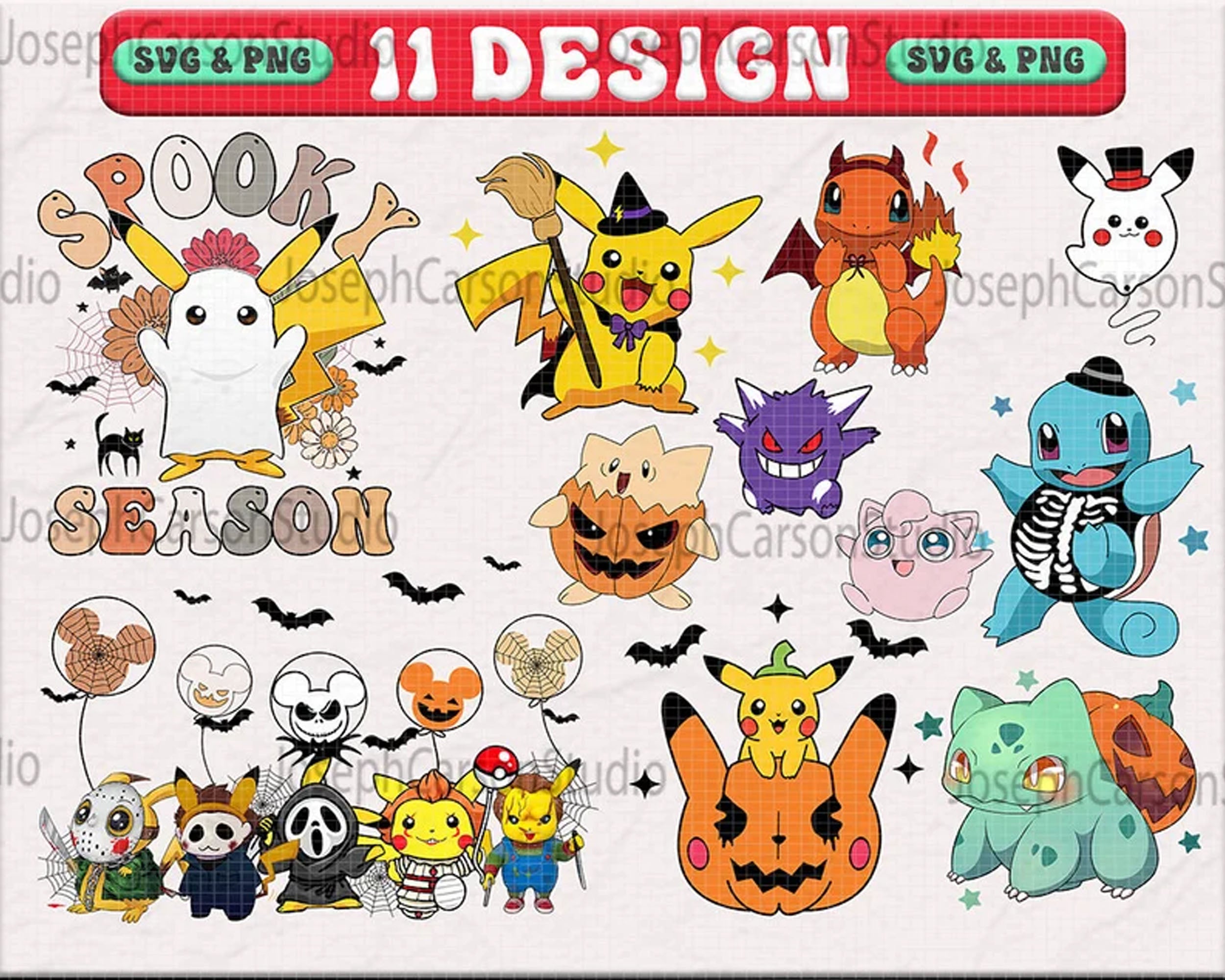 Horror Pikachu Halloween Png, Halloween Pikachu Horror Characters Png, Instant download