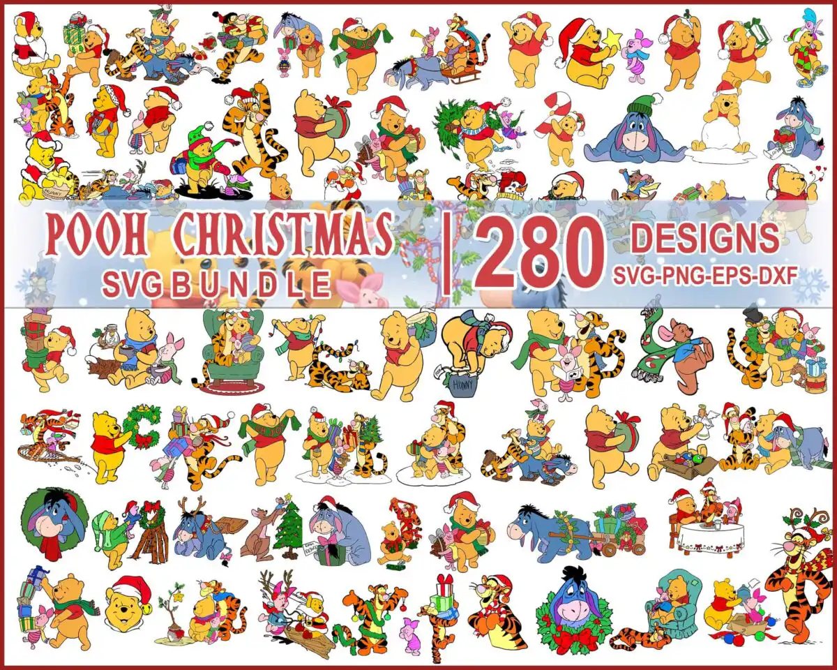 poohchristmasbundle5.992.jpg Version 2.0 - 280+ Winnie the Pooh Christmas SVG, Xmas 2022 Pooh PNG, Piglet svg, Tigger eps, Eeyore dxf, Winnie the Pooh Birthday, Digital download