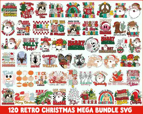120 Retro Christmas bundle, Christmas SVG bundle, Christmas digital bundle, Designs bundle, Digital files, CRM02112203