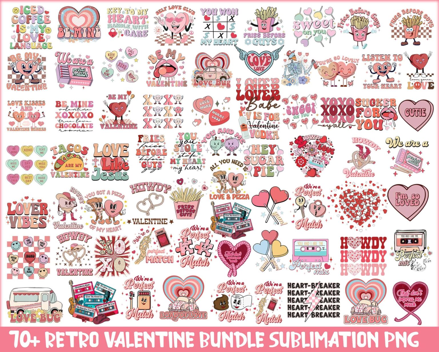 Version 2 - 10+ Retro Valentines Day Bundle, Valentine Sublimation PNG ...