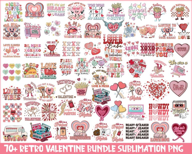 Version 2 - 10+ Retro Valentines Day Bundle, Valentine Sublimation PNG ...