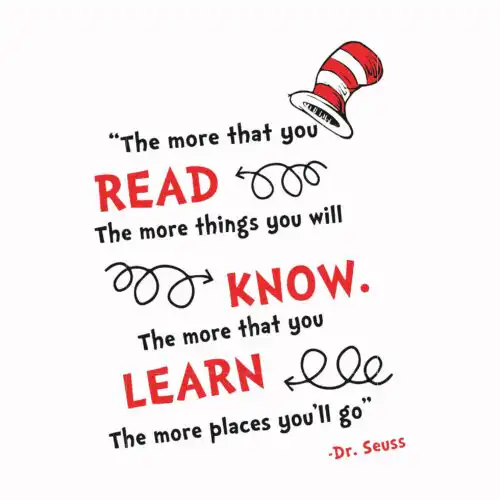 The more that you read the more things you will know the more that you learn the more places you'll go svg, png, dxf, eps file