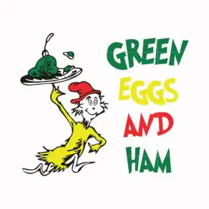spfwm_copy_9.jpg green eggs and ham book PNG showing Sam-I-am with red hat holding plate of green ham and egg