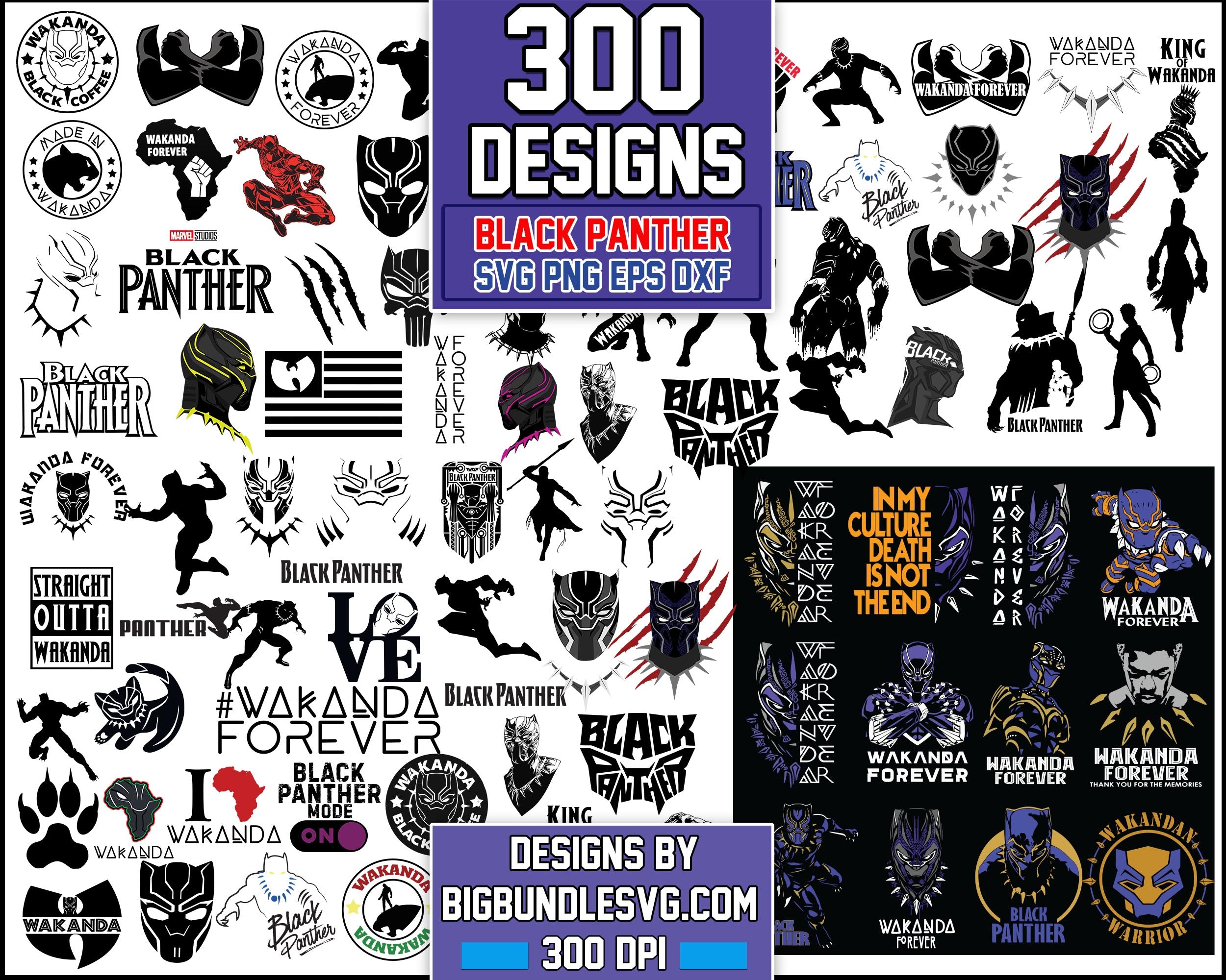 300 Wakanda Forever bundle, Black Panther SVG PNG EPS DXF, Sublimation Design, Avenger svg bundle, Marvel bundle svg, Digital download
