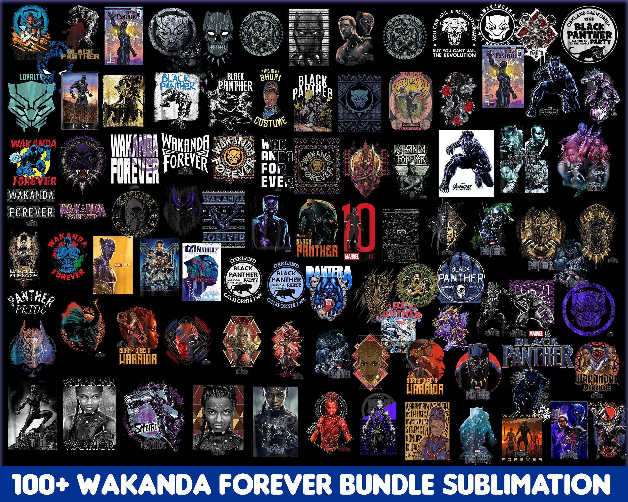100 Wakanda Forever Sublimation bundle, Black Panther PNG, Long live the King, Avenger bundle, Marvel bundle, Digital download