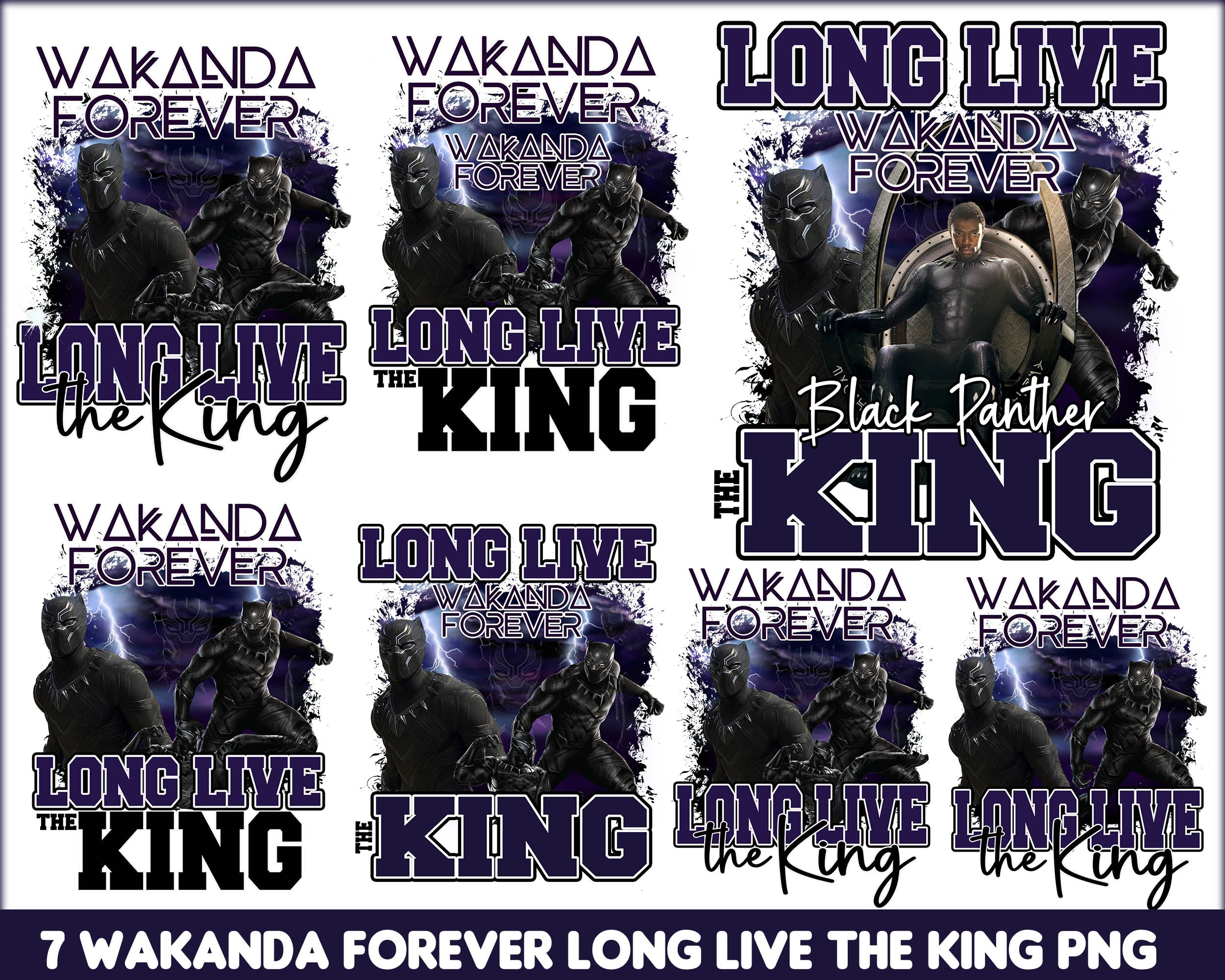7 Wakanda Forever Sublimation bundle, Long live the King, Black Panther PNG, Avenger bundle, Marvel bundle, Digital download