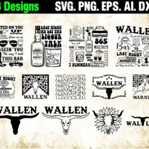 wallenskullbundlesvg4.99.jpg Bundle preview sheet of Morgan Wallen western typography with cowboy boots and longhorn skull graphics