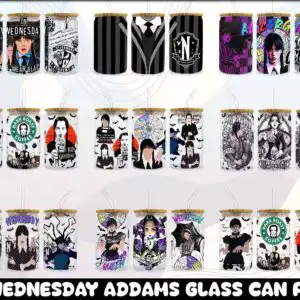 wednesdayglasswrapbundle6.99.jpg Gothic Wednesday Addams character wraps with Thing the hand, bats and typewriter graphics