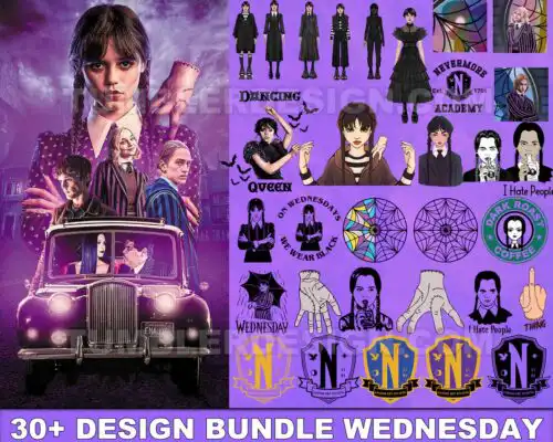 30 Wednesday Addams Skinny Tumbler 20oz Sublimation Wrap, Netflix series bundle, Digital Download