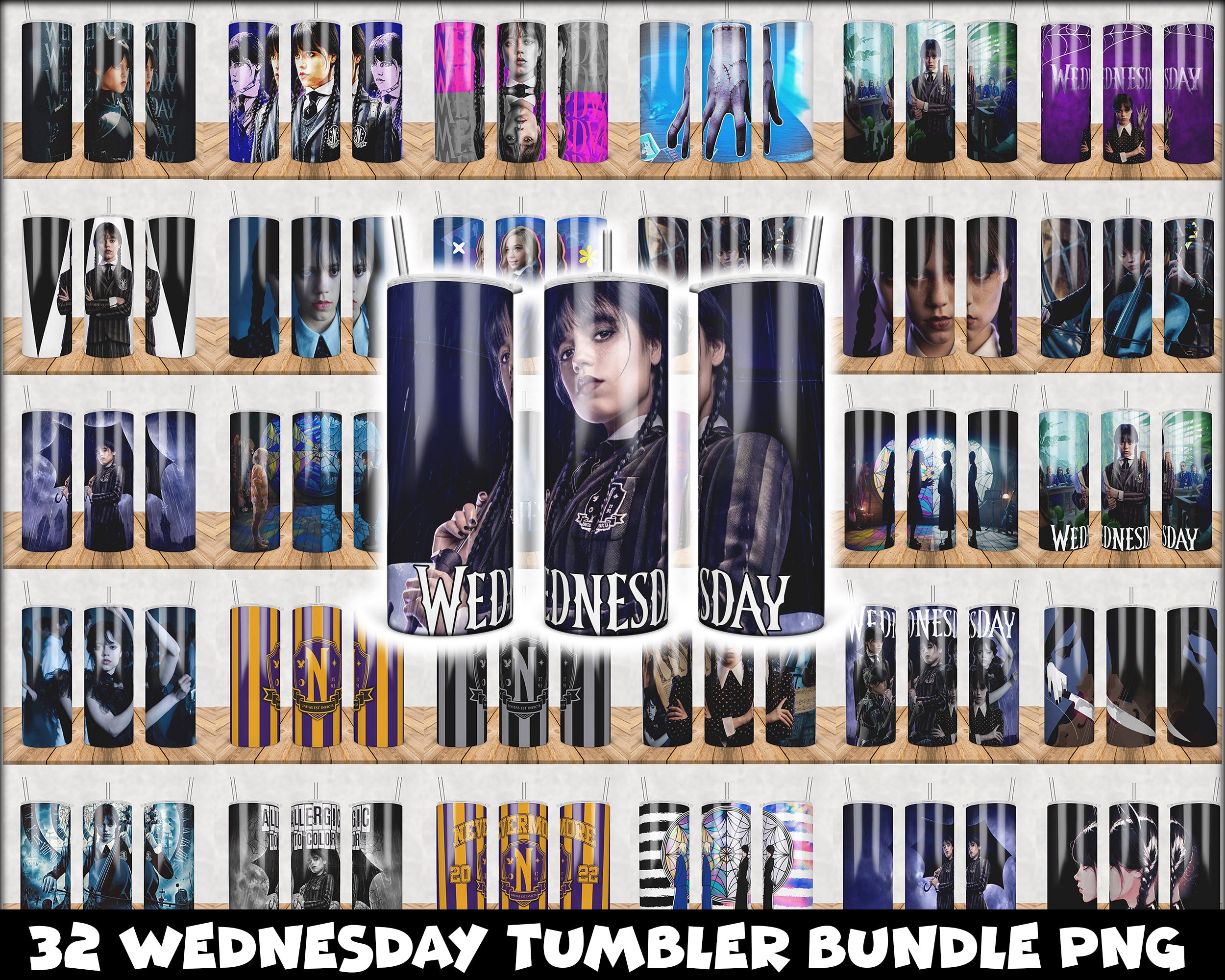 Version 2 - 32 Wednesday Addams Skinny Tumbler 20oz Sublimation Wrap, Netflix series bundle, Digital Download