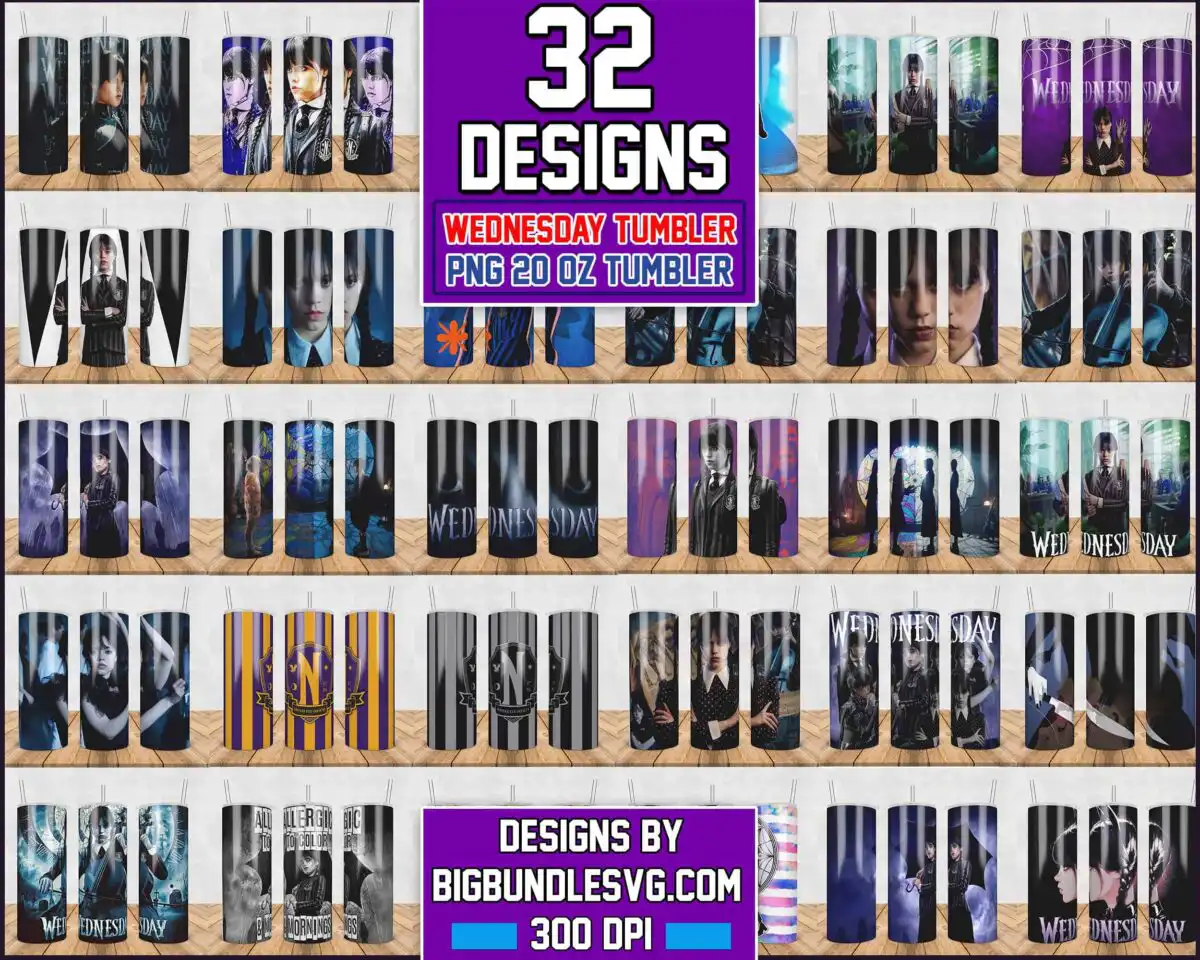 wednesdaytumblerbundle7.99ubig.jpg 32 Wednesday Addams Skinny Tumbler 20oz Sublimation Wrap, Netflix series bundle, Digital Download