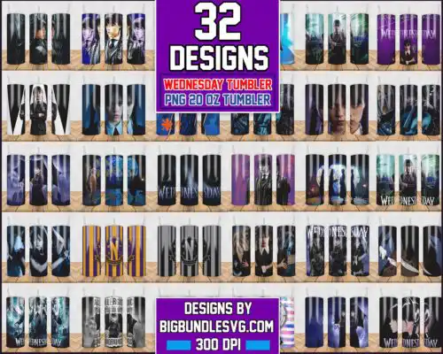 32 Wednesday Addams Skinny Tumbler 20oz Sublimation Wrap, Netflix series bundle, Digital Download