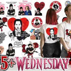 Gothic Valentine's Day clip-art collage with red hearts, roses, skulls, spider webs and bats on a white background