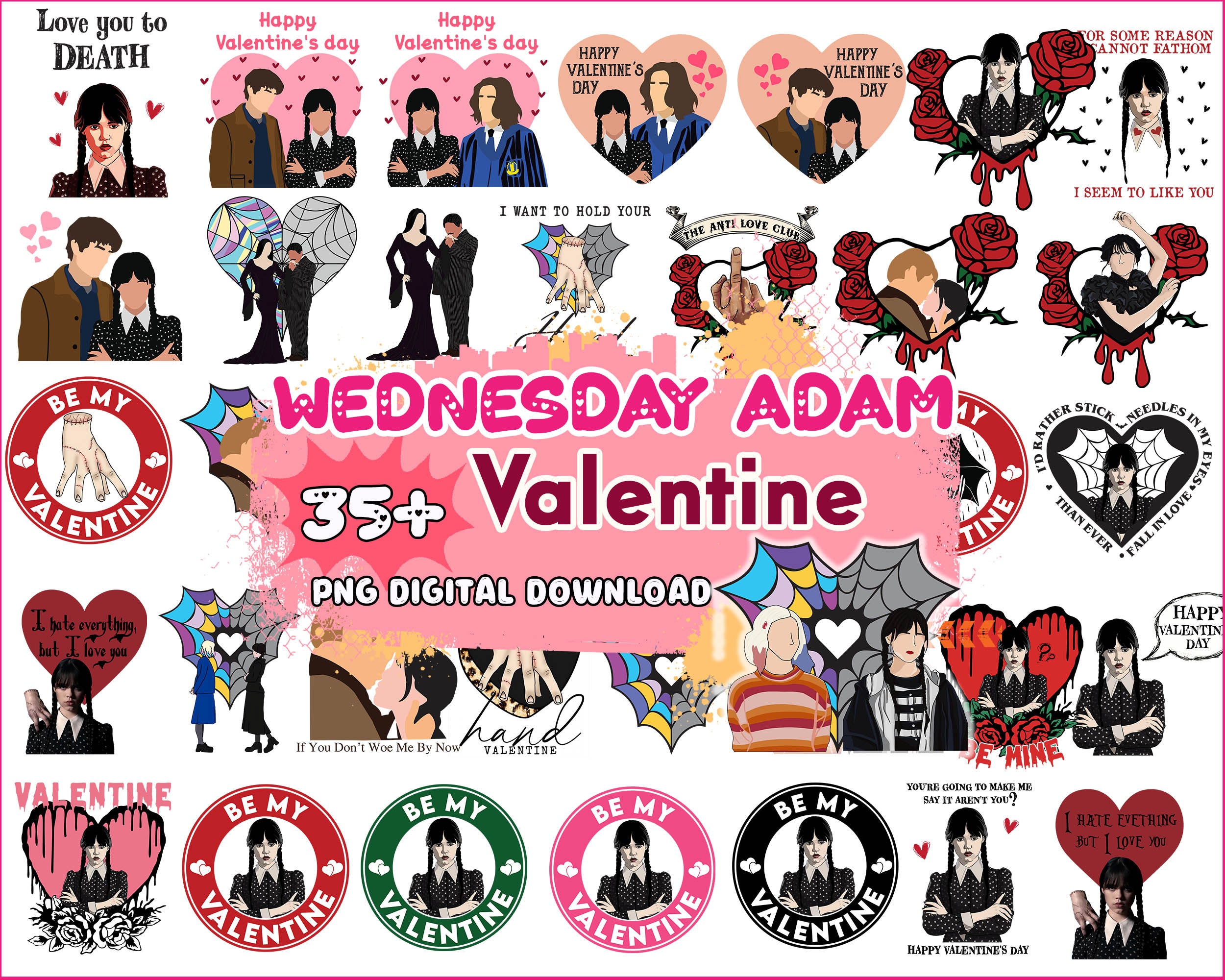 Updated Valentine Wed Addams PNG Bundle, Valentine Movies Png, Valentine Wednes Png, Nevermore Academy Png