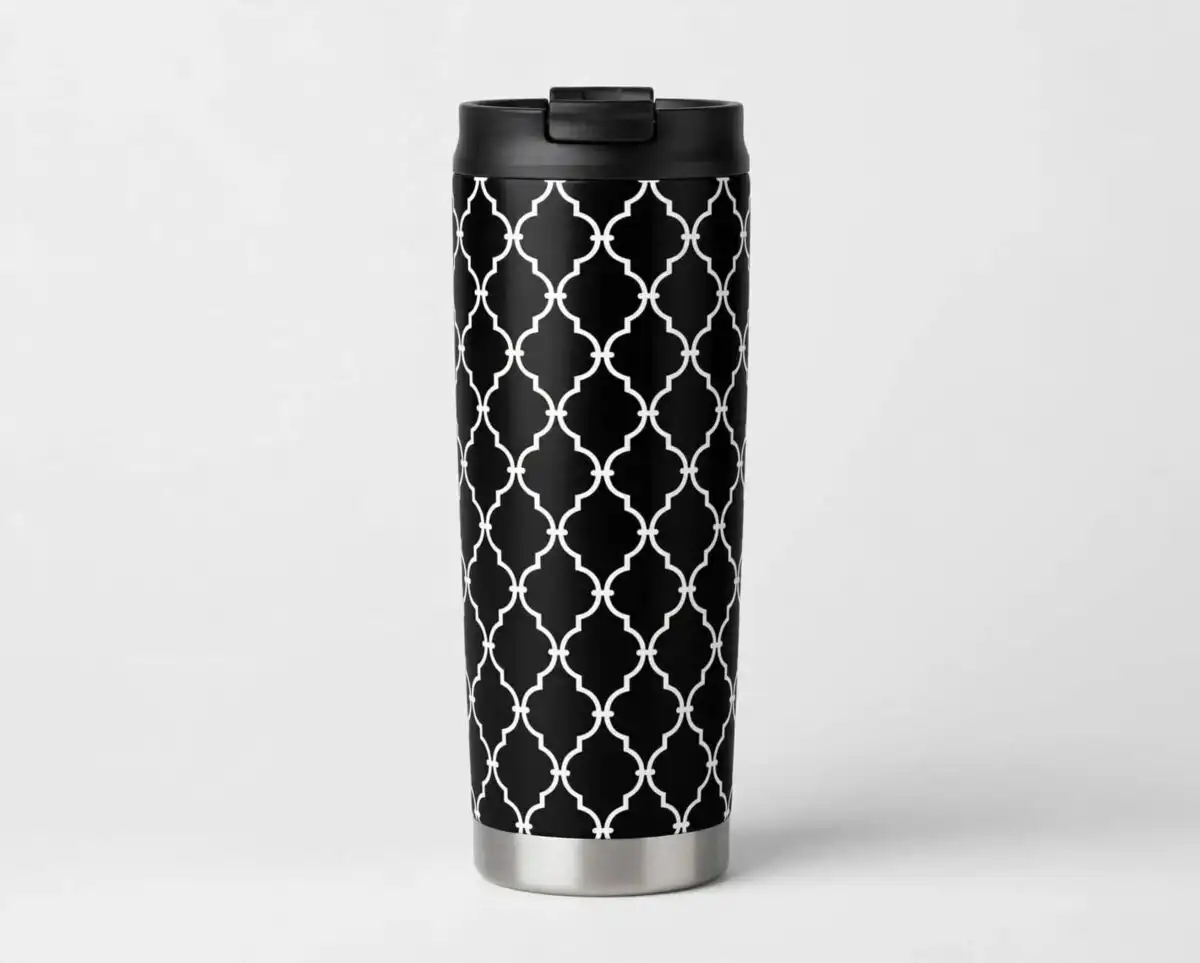 A collection of seamless geometric and abstract patterns for tumblers design printed on a plain product mockup