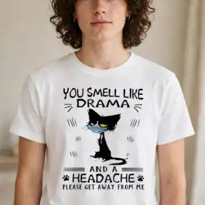 black cat you smell like drama grumpy mask design for cat lovers black cat you smell png design printed on a plain product mockup