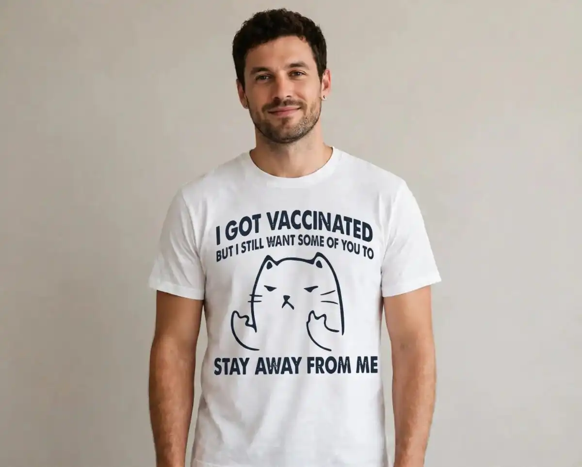 everyday sarcastic vaccinated cat wanting svg design printed on a plain product mockup