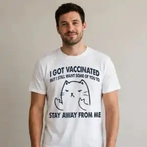 everyday sarcastic vaccinated cat wanting svg design printed on a plain product mockup