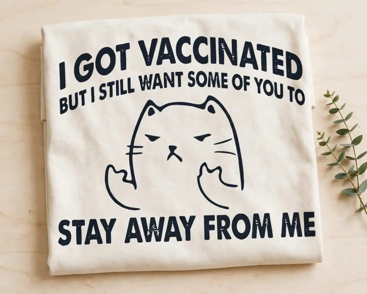 everyday sarcastic vaccinated cat wanting svg design printed on a plain product mockup