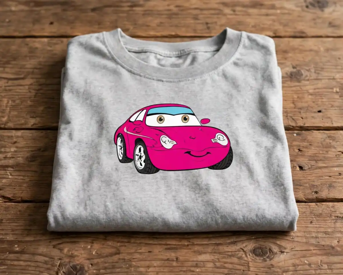 pixar cars logo png design printed on a plain product mockup