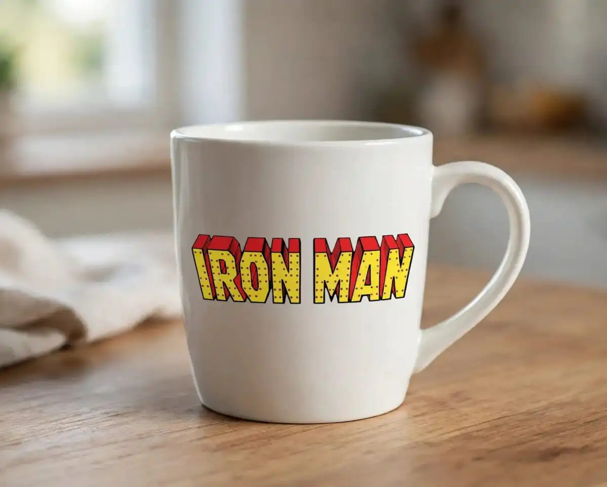 iron man svg design printed on a plain product mockup