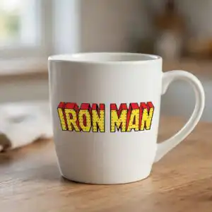 iron man svg design printed on a plain product mockup