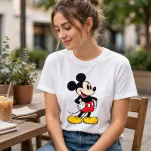 mickey mouse and friends birthday clipart design printed on a plain product mockup