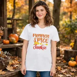 cozy fall pumpkin patch with plaid pumpkins, autumn lettering and clipart pumpkin and fall clipart design printed on a plain product mockup
